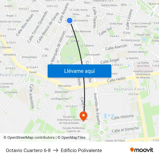 Octavio Cuartero 6-8 to Edificio Polivalente map