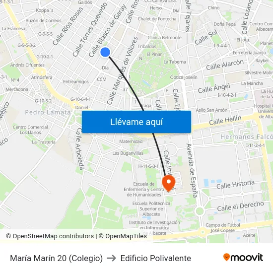 María Marín 20 (Colegio) to Edificio Polivalente map