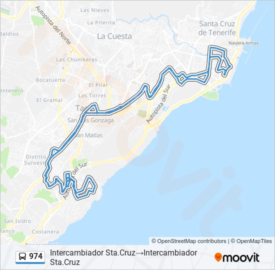 Mapa de 974 de autobús