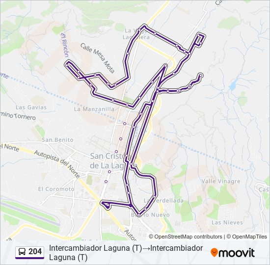 Mapa de 204 de autobús