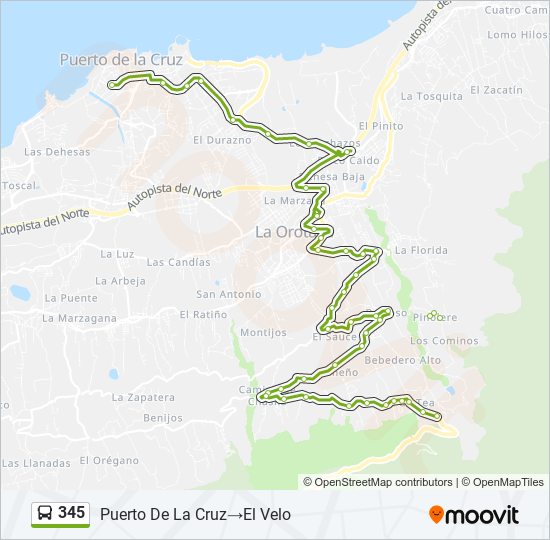 Mapa de 345 de autobús