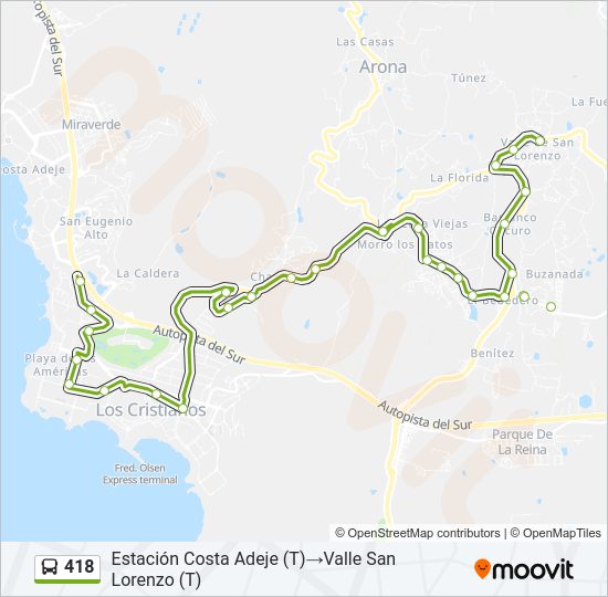 Mapa de 418 de autobús