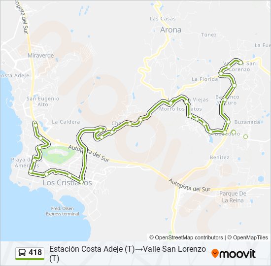 Mapa de 418 de autobús