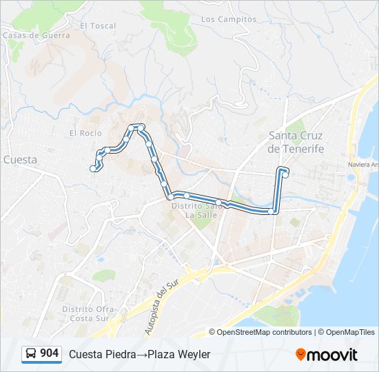 Mapa de 904 de autobús