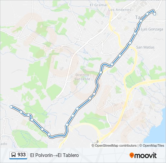 Mapa de 933 de autobús