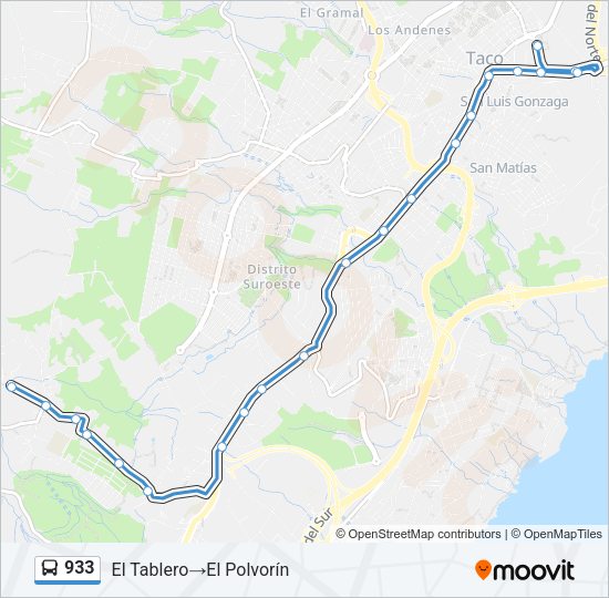 Mapa de 933 de autobús