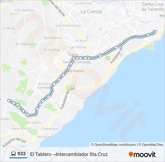 Mapa de 933 de autobús