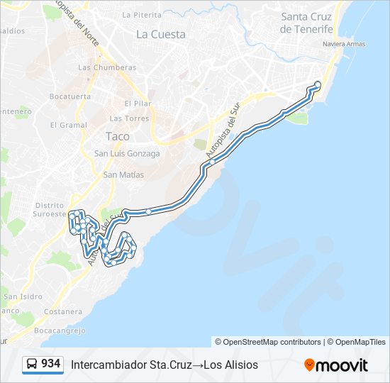 Mapa de 934 de autobús