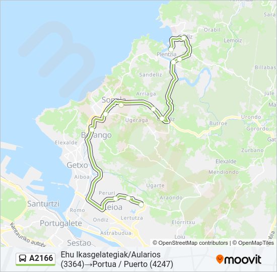 A2166 bus Line Map