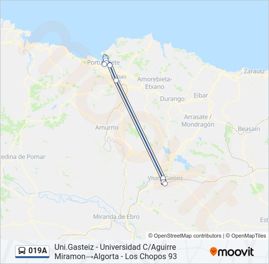 Mapa de 019A de autobús