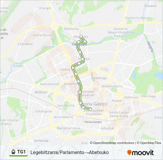 TG1 Light Rail Line Map
