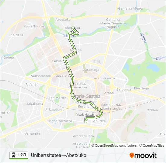 TG1 Light Rail Line Map