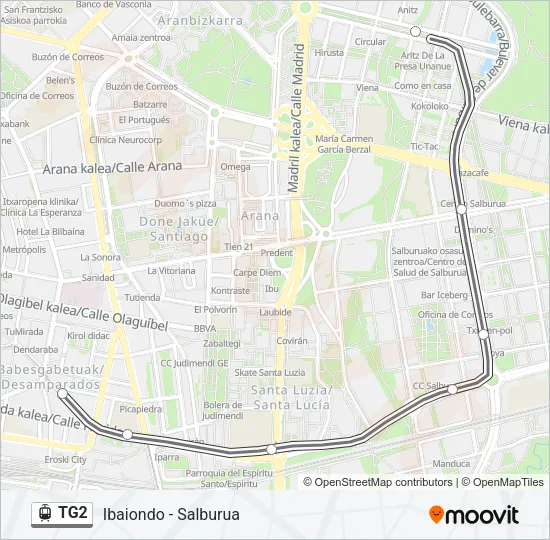TG2 tramvia Mapa de línia