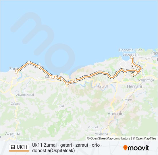 Mapa de UK11 de autobús
