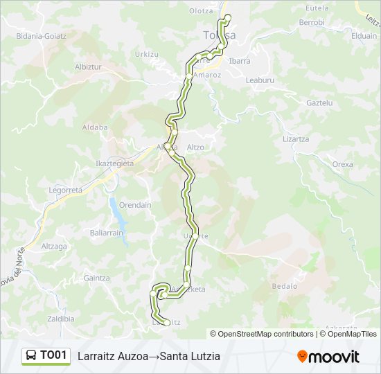 Mapa de TO01 de autobús