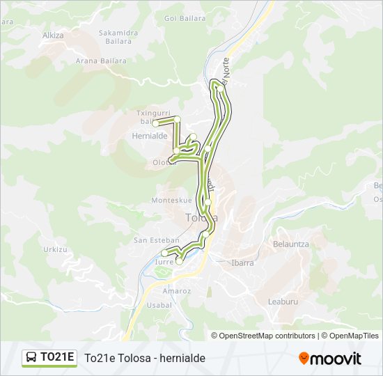 Mapa de TO21E de autobús