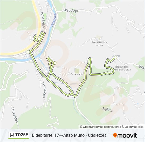 Mapa de TO25E de autobús
