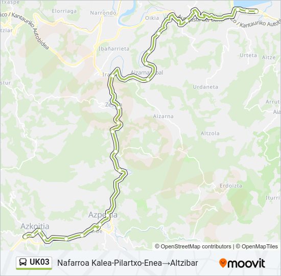 Mapa de UK03 de autobús