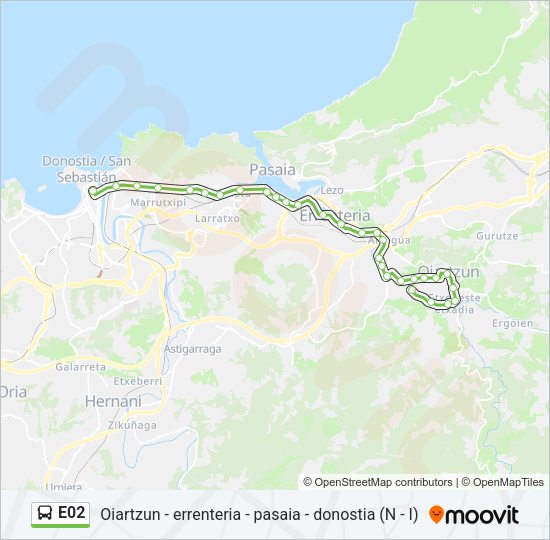 Mapa de E02 de autobús