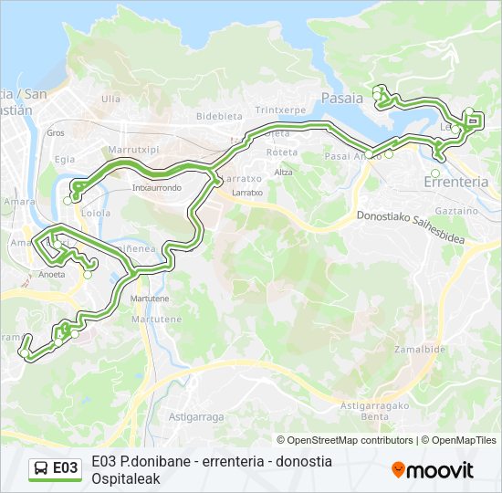 Mapa de E03 de autobús