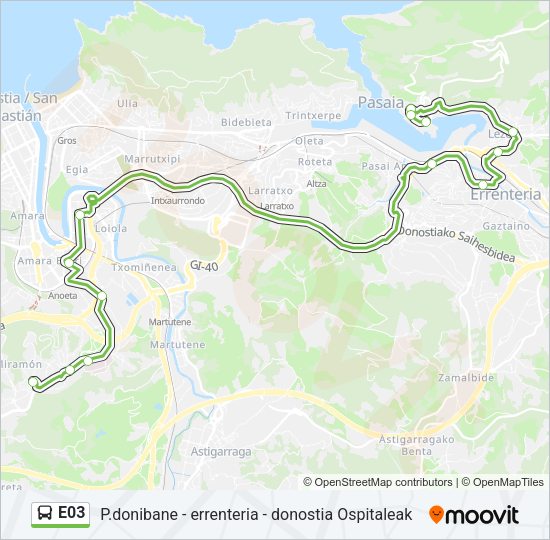 Mapa de E03 de autobús