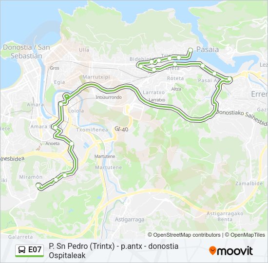 Mapa de E07 de autobús