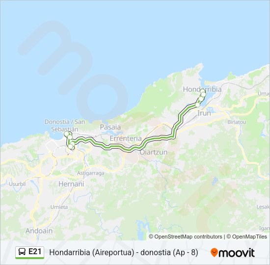 Mapa de E21 de autobús