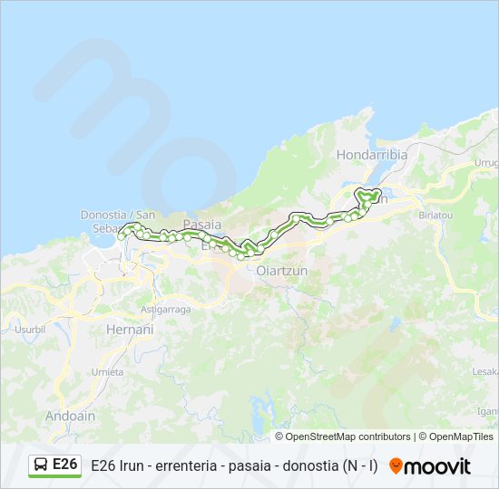Mapa de E26 de autobús