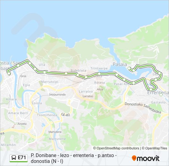 Mapa de E71 de autobús