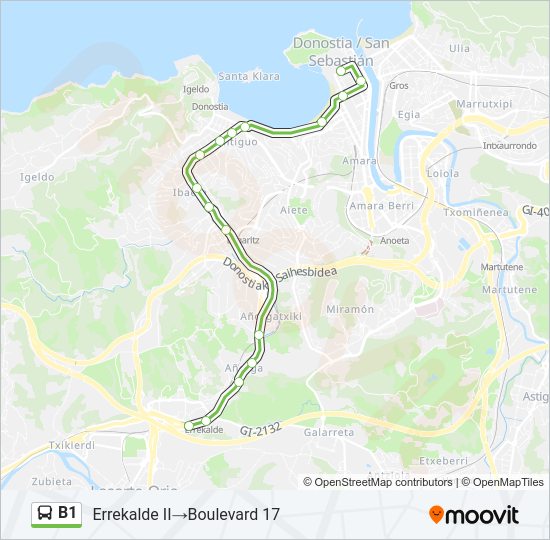 Mapa de B1 de autobús