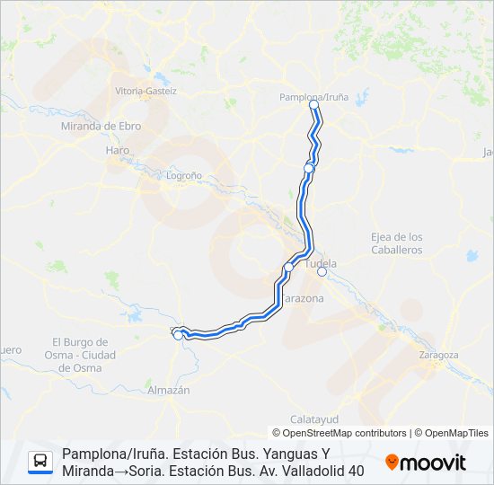 Mapa de PAMPLONA/IRUÑA-SORIA (POR AUTOPISTA) de autobús