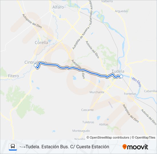 Mapa de PAMPLONA/IRUÑA-SORIA (POR AUTOPISTA) de autobús