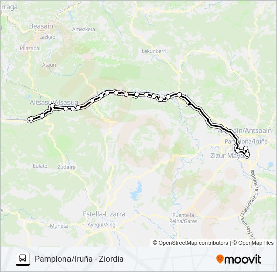 Mapa de PAMPLONA/IRUÑA - ZIORDIA de autobús