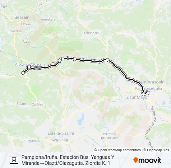 Mapa de PAMPLONA/IRUÑA - OLAZTI/OLAZAGUTÍA de autobús