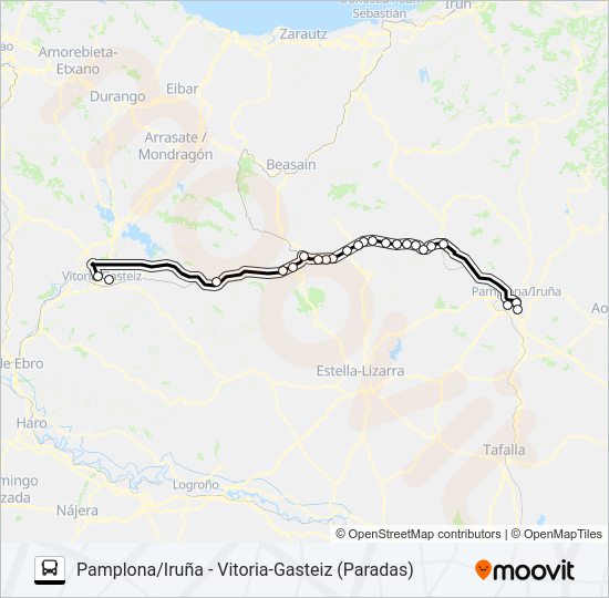 Mapa de PAMPLONA/IRUÑA - VITORIA-GASTEIZ (PARADAS) de autobús
