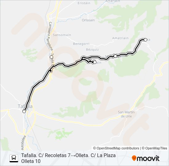 Mapa de OLLETA - TAFALLA de autobús