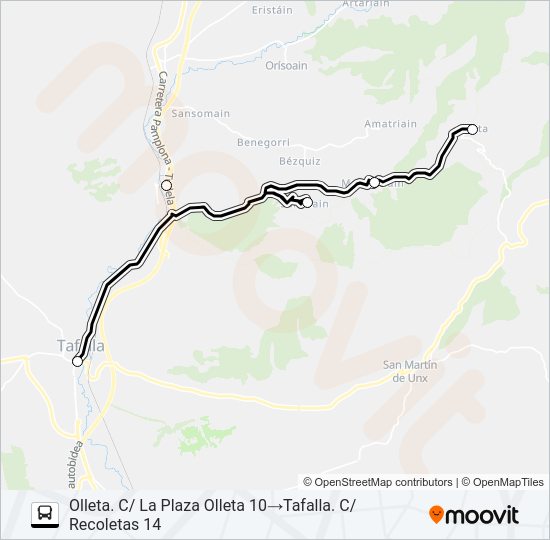 Mapa de OLLETA - TAFALLA de autobús
