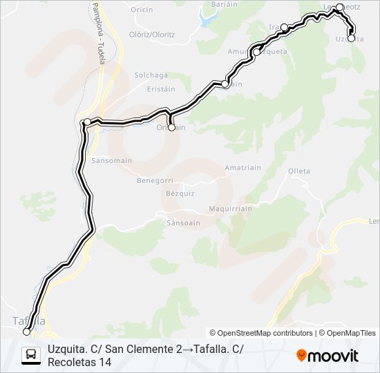 Mapa de UZQUITA - TAFALLA de autobús