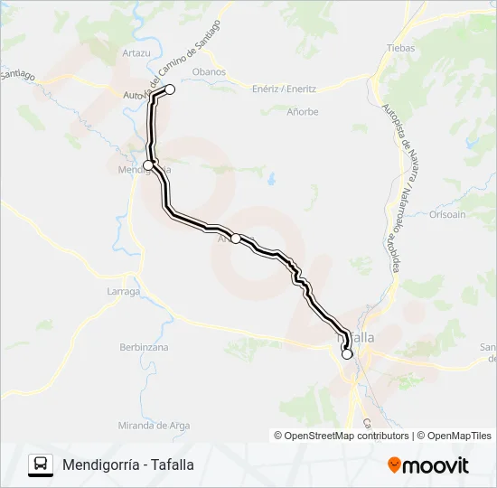 MENDIGORRÍA - TAFALLA Bus Line Map
