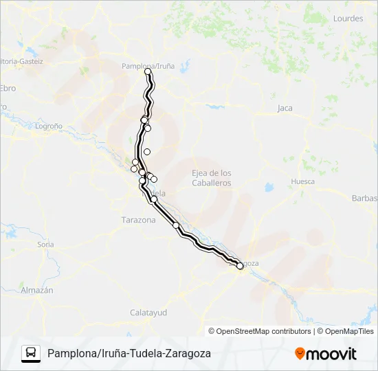 PAMPLONA/IRUÑA-TUDELA-ZARAGOZA bus Mapa de línia
