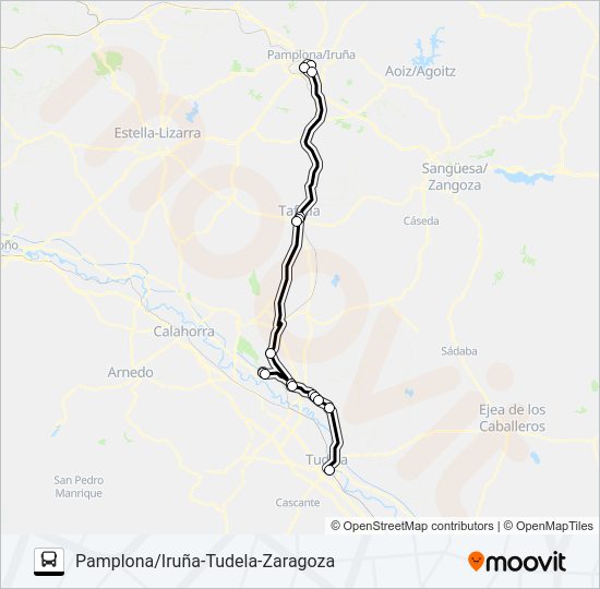 Mapa de PAMPLONA/IRUÑA-TUDELA-ZARAGOZA de autobús