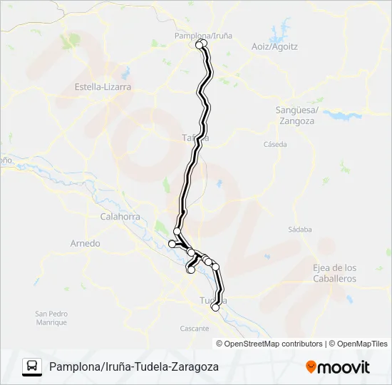 PAMPLONA/IRUÑA-TUDELA-ZARAGOZA bus Mapa de línia