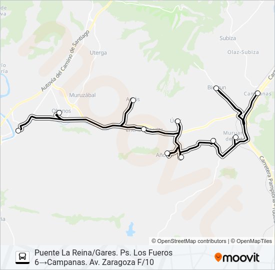 Mapa de PUENTE LA REINA/GARES - CAMPANAS de autobús