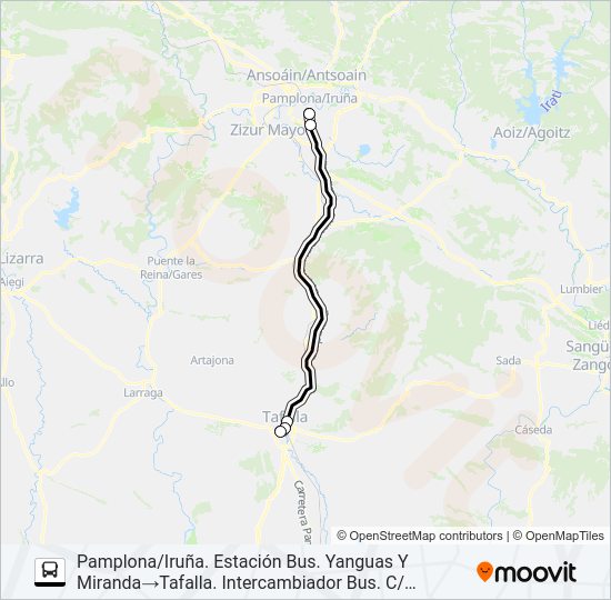 Mapa de TAFALLA-PAMPLONA/IRUÑA (AUTOPISTA) de autobús