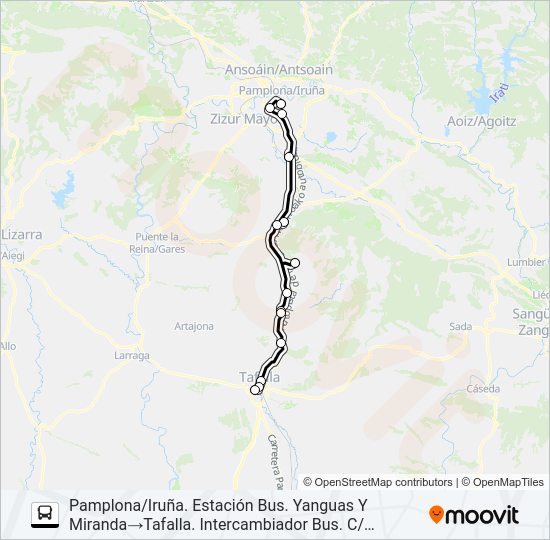 Mapa de TAFALLA - PAMPLONA/IRUÑA (CARRETERA) de autobús