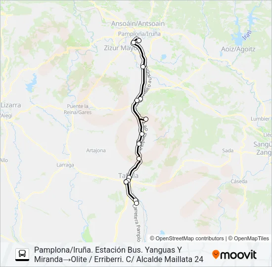 TAFALLA - PAMPLONA/IRUÑA (CARRETERA) Bus Line Map
