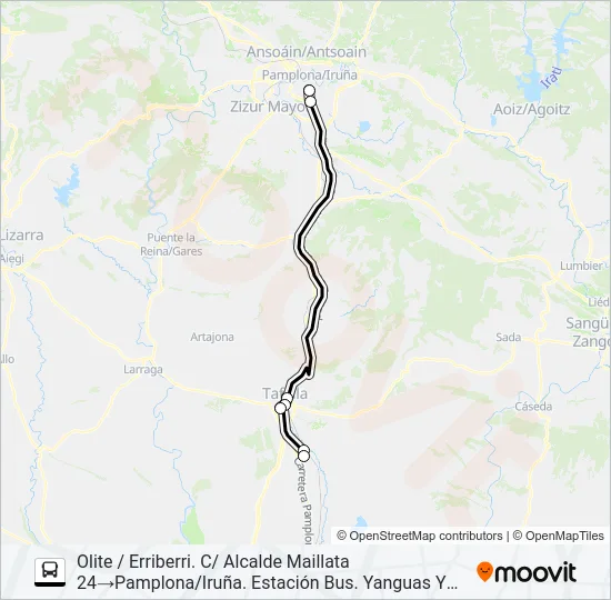 OLITE/ERRIBERRI - PAMPLONA/IRUÑA (AUTOPISTA) Bus Line Map