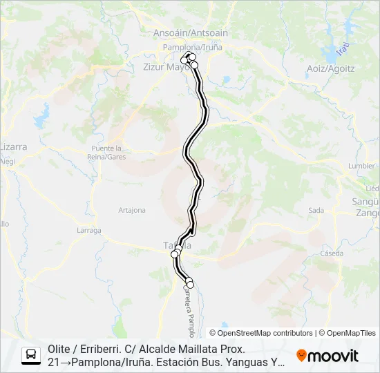 OLITE/ERRIBERRI - PAMPLONA/IRUÑA (AUTOPISTA) Bus Line Map