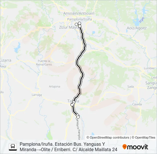 OLITE/ERRIBERRI - PAMPLONA/IRUÑA (AUTOPISTA) Bus Line Map