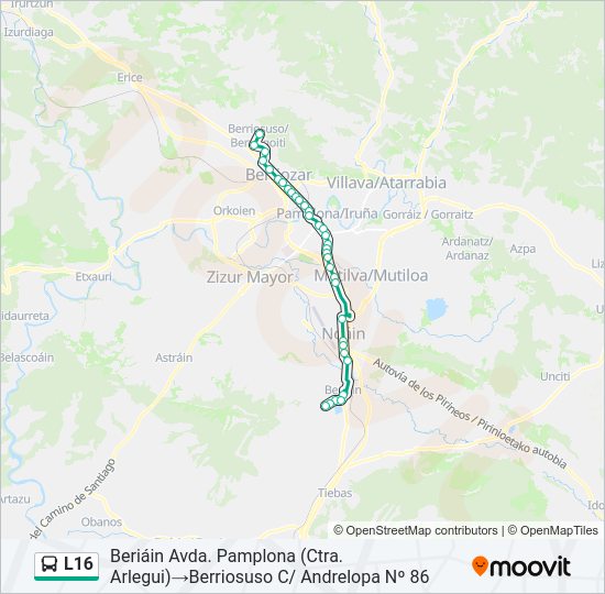 Mapa de L16 de autobús